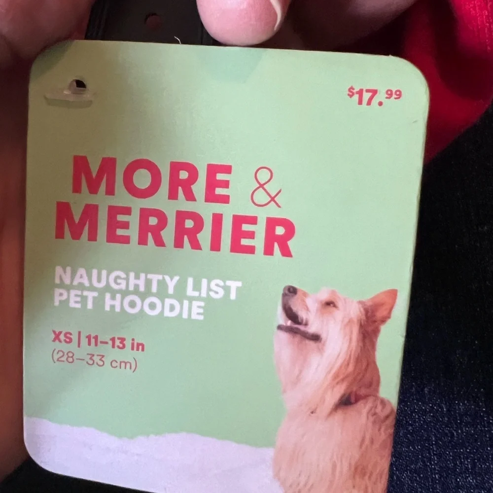 On the Naughty List Red Dog Hoodie / Sweatshirt, size XS, new with tags